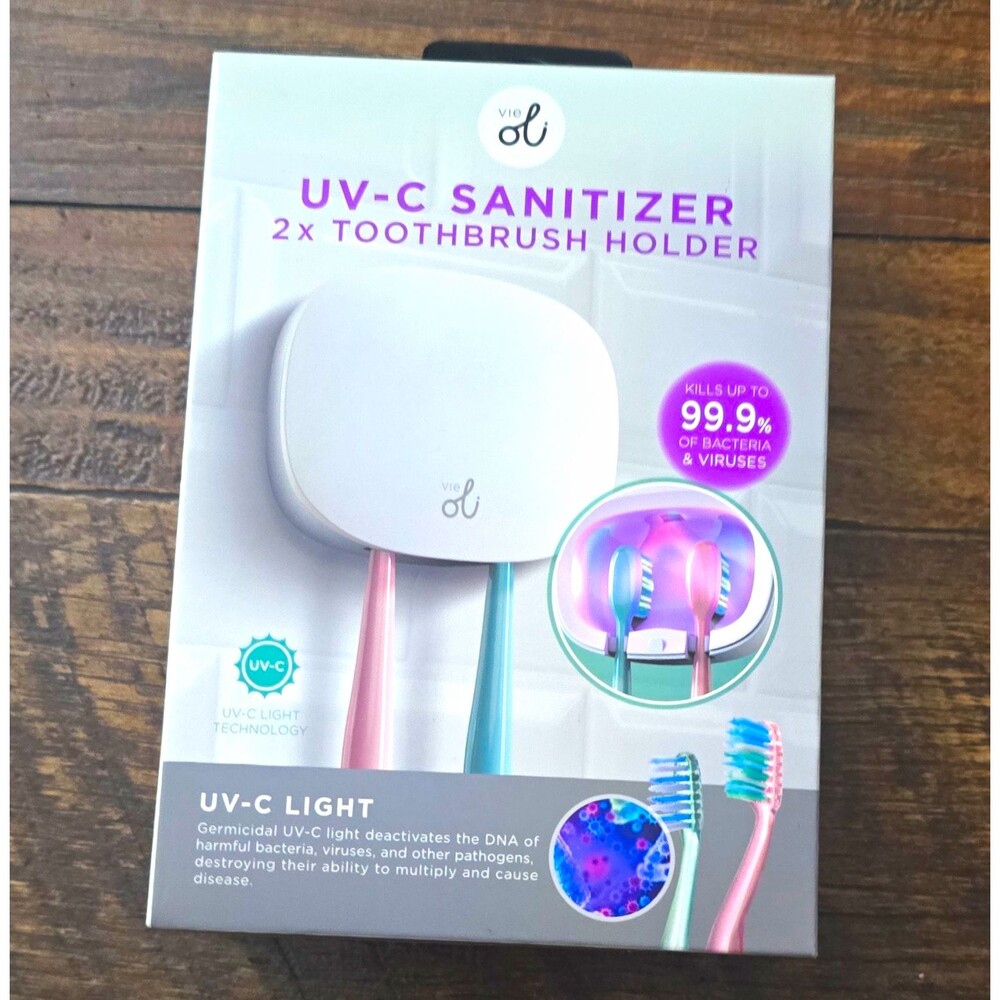 vie ol UV-C Sanitizer Electric Toothbrush Case Holds 2, White, Wall Mount